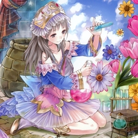 Anime girl among flowers and Chemistry