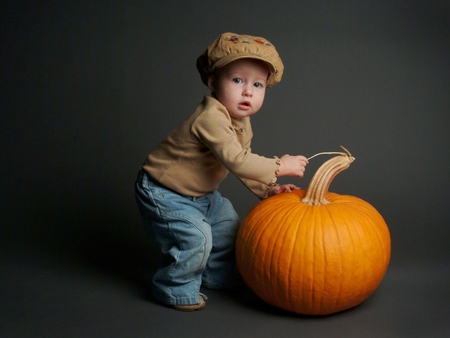 Boy with a pumpkin - fruit, people, pumpkin, boy, autumn