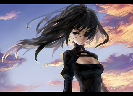 warrior - blue, long hair, blousse, black hair, ciel, black eyes