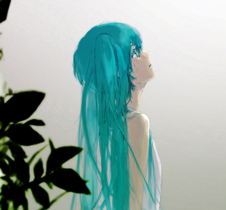 miku - alone, blue eyes, long hair, blousse, aqua hair