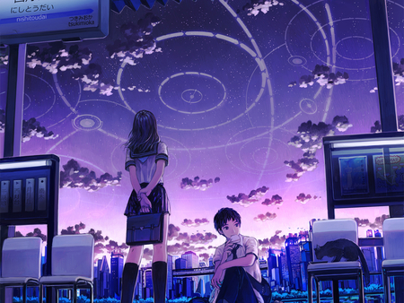 Looking the sky - sky, anime, girl, fantasy