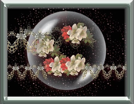 Flowers in a Globe - globe, clear, black, flowers