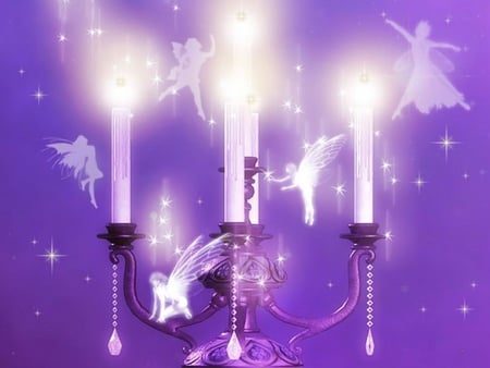 NIGHT LIGHTS - flame, purple, candles, wings, fairies