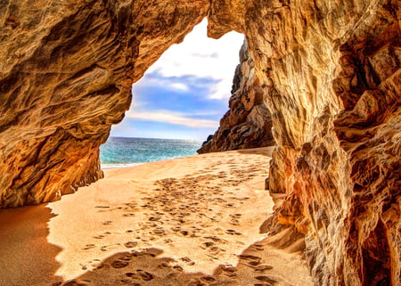 Beach-HDR - pretty, scenery, amazing, beach, landscape, great, walk, sand, hdr, nice, sky, clouds, water, beautiful, photography, rock, sea, beauty, colors, lovely, cool, ocean, nature