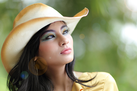 Thinking about you.... - yellow, girl, hat, thoughts, lovely