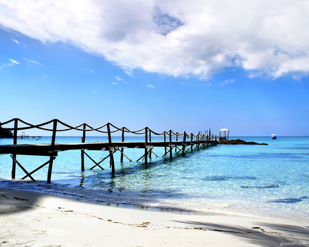 the beach - river, blue sky, water, bridge