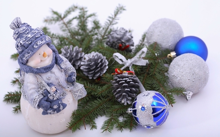 Snowman - snowman, globes, christmas, decorations