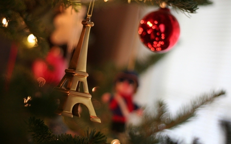 Christmas tree - christmas tree, eiffel tower, globes, christmas