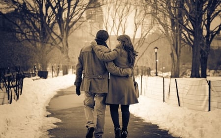 Our love - two, couple, walk, winter, park