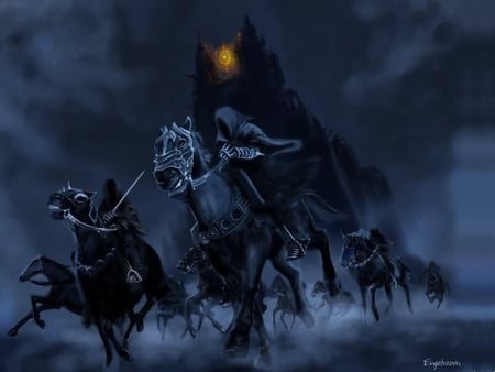 Run of the Night - horsemen, night, horses, castle