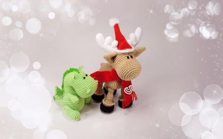 Dino and Reindeer - christmas, abstract, beautiful, toys, reindeer, dino