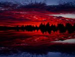 Red sunset reflection