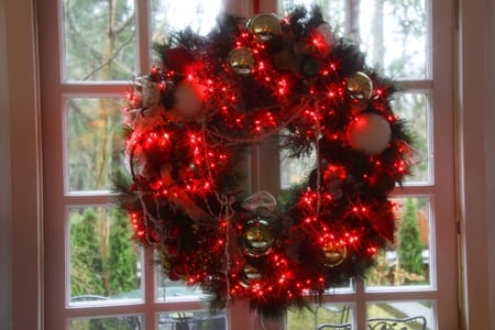 Christmas Wreath - house, balcony door, wreath, christmas