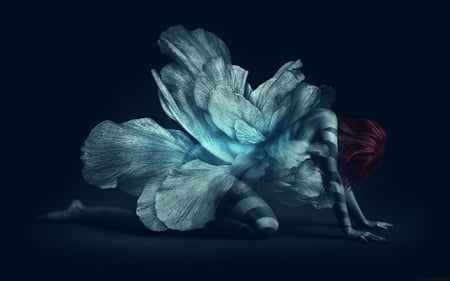 flower fairy - flower, fantasy, artistic, beauty, fairy, abstract, redhead, blue