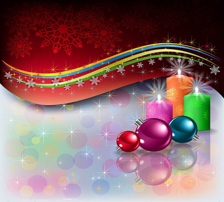 Christmas sparkle - candles, colorful, fire, balls, flame, purple, beautifl, pretty, orange, green, ornaments, lavender, stars, rainbow, light, snowflakes, sparkle, waves, christmas, red, blue