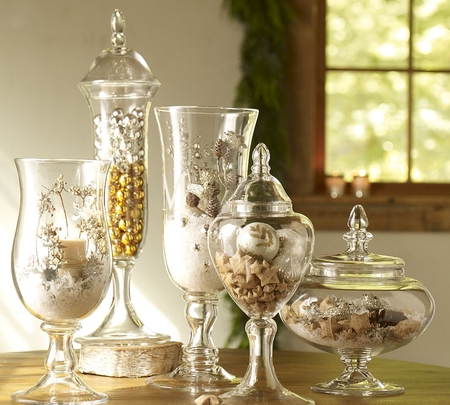 Beautiful - bowls, stars, acorn, glass, wooden, beads, shiny, centerpiece, white, balls, silver, window, beautiful, ornaments