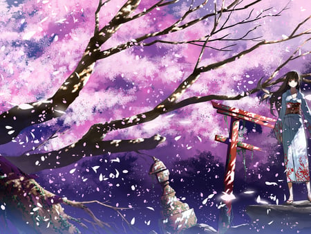 Sakura - doll, japan, fantasy, sakura, tree, anime, girl