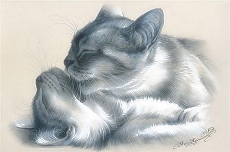 By  Irina Garmashova - animal, irina garmashova, kitten, feline, painting, art, cat