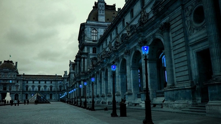 Lovely Blue Lights - tourists, blue, monument, lamp, lovely, lights