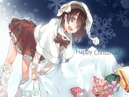 Happy Christmas Girl - anime, beauty, christmas, wall