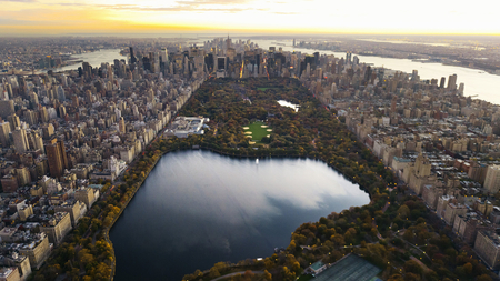 Park in New York - new york, lake, trees, architecture, park, buildings, usa, skyscrapers