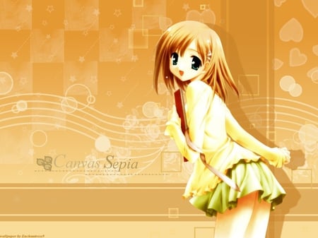 Sepia Canvas - music, canvas, yellow, pretty, sepia, anime, orange, cute, happy