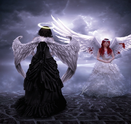 Dueling angels - abstract, good and evil, gothic, angels