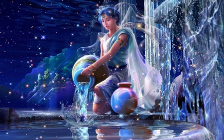 Aquarius - fantasy, magic, girl, spheres, stars