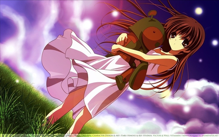 Field of Wishes - sky, toy, field, robot, clannad, cloud, beautiful, wish, green, anime, cute