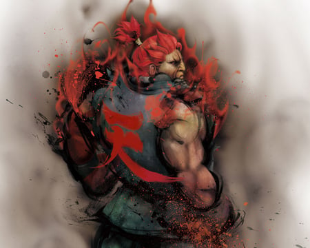 Akuma - red eyes, akuma, flames, gouki, anime, street fighter, video games, red hair