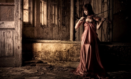 ♥Violin Dreams♥ - music, sonnets, melodies, violin, beauty, brunette, notes, poetry