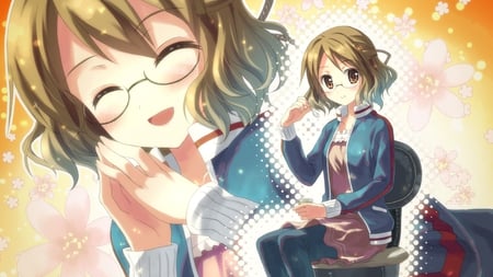 Anime - study, glasses, girl, school, anime, happy