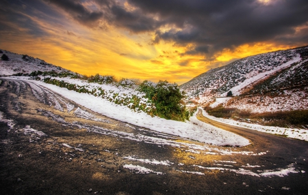 Landscape-HDR - pretty, scenery, amazing, landscape, snow, great, turn, path, view, hdr, nice, sky, clouds, winter, beautiful, photography, road, beauty, colors, lovely, cool, colorful, nature, sunset, season, time