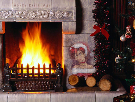 Merry Christmas - image, christmas tree, fireplace, interior