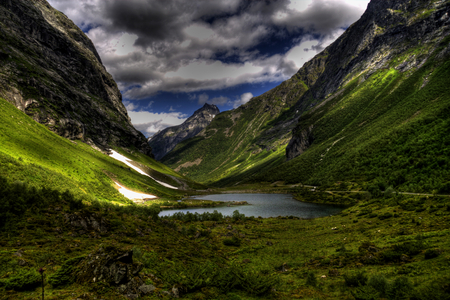 Mountain-HDR - nice, beauty, sky, photography, water, great, mountains, path, road, rocks, amazing, view, pretty, cool, clouds, river, green, hdr, grass, lake, landscape, mountain, lovely, nature, beautiful, scenery, colors