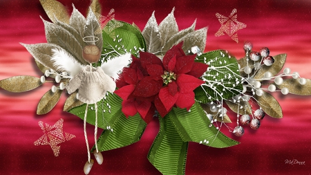 Winter Christmas Design - sparkle, angel, stars, firefox persona, leaves, christmas, berries, feliz navidad, poinsettia, frost, xmas, ribbons