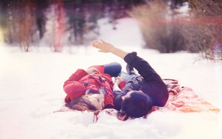 Tell Me How It's Going To Be - trees, winter, beautiful, photography, snow, girl, forets, love, boy, nature