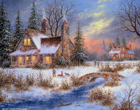 By Dennis Lewan - river, ice, winter, painting, snow, dennis lewan, art, cottage