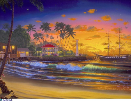 By Al Hogue - sunset, al hogue, painting, sea, art