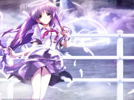 Broken Angels - anime, delicate, beautiful, angel, gentle, purple, iriya no sora, halo, broken, ufo no natsu, feathers