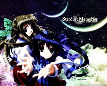 Stardust Memories - moon, sky, star, memory, stardust, snow, beautiful, clouds, anime, cute, kanon