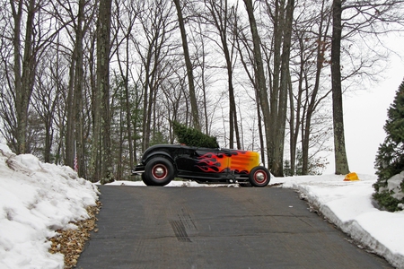 Christmas Tree Delivery Service - hotrod, trees, hot, tree, rod, christmas, car, classic, show, flames, xmas, ford, antique