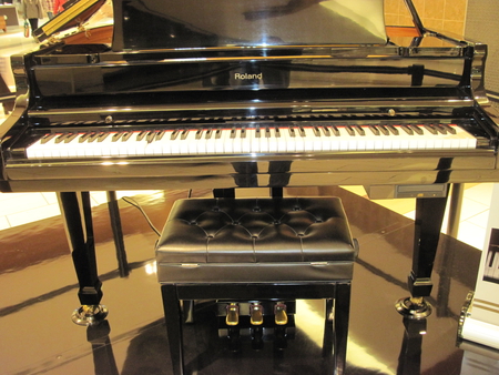 piano with hard drive - white, piano, chair, tile, black