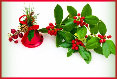 Holly & berries - berries, red, green, holly, bell