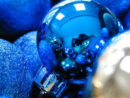 blue blue christmas - christmas, winter, holiday, blue, balls, photography, decorations, reflection