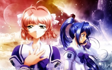 Tearful Space - girls, tears, stars, sad, space, crying, lonely, beautiful, anime, kimi ga nozomu eien, planet