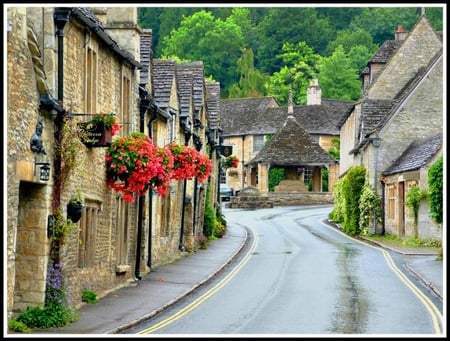 English Village - village, flowers, trees, english