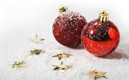 Christmas Balls - stars, photography, winter, christmas, balls, abstract, red, snow, beautiful