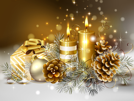 The brightess of the christmas - new year, ornament, candle, december, holiday, golden, christmas