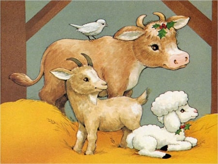 Xmas animales (DETAIL) * By Ruth Morehead - animal, ruth morehead, dove, cow, christmas, lamb, goat